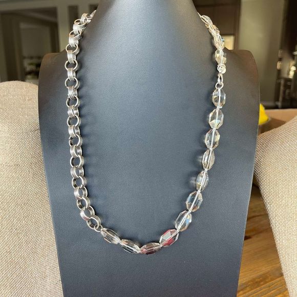 LOFT silver tone rolo chain and crystal acrylic bead necklace - Picture 3 of 8